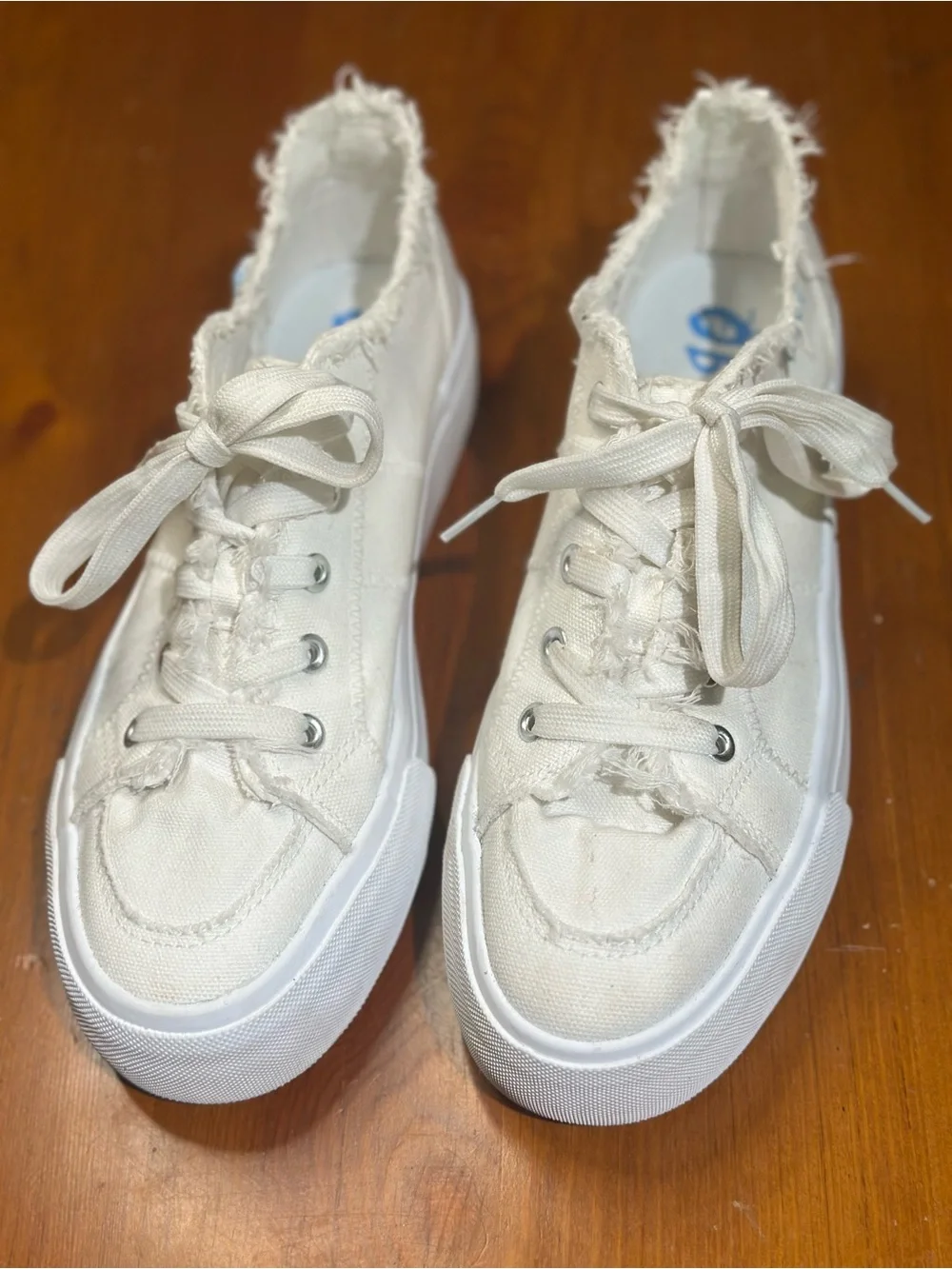 Frayed Platform Canvas Sneakers - White